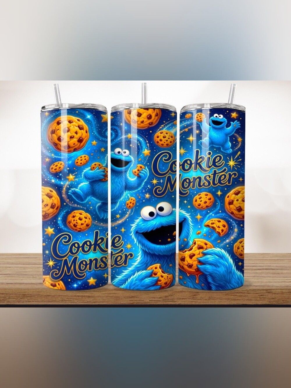 Cookie Monster Blue Stainless Tumbler - Fun Cookie Design